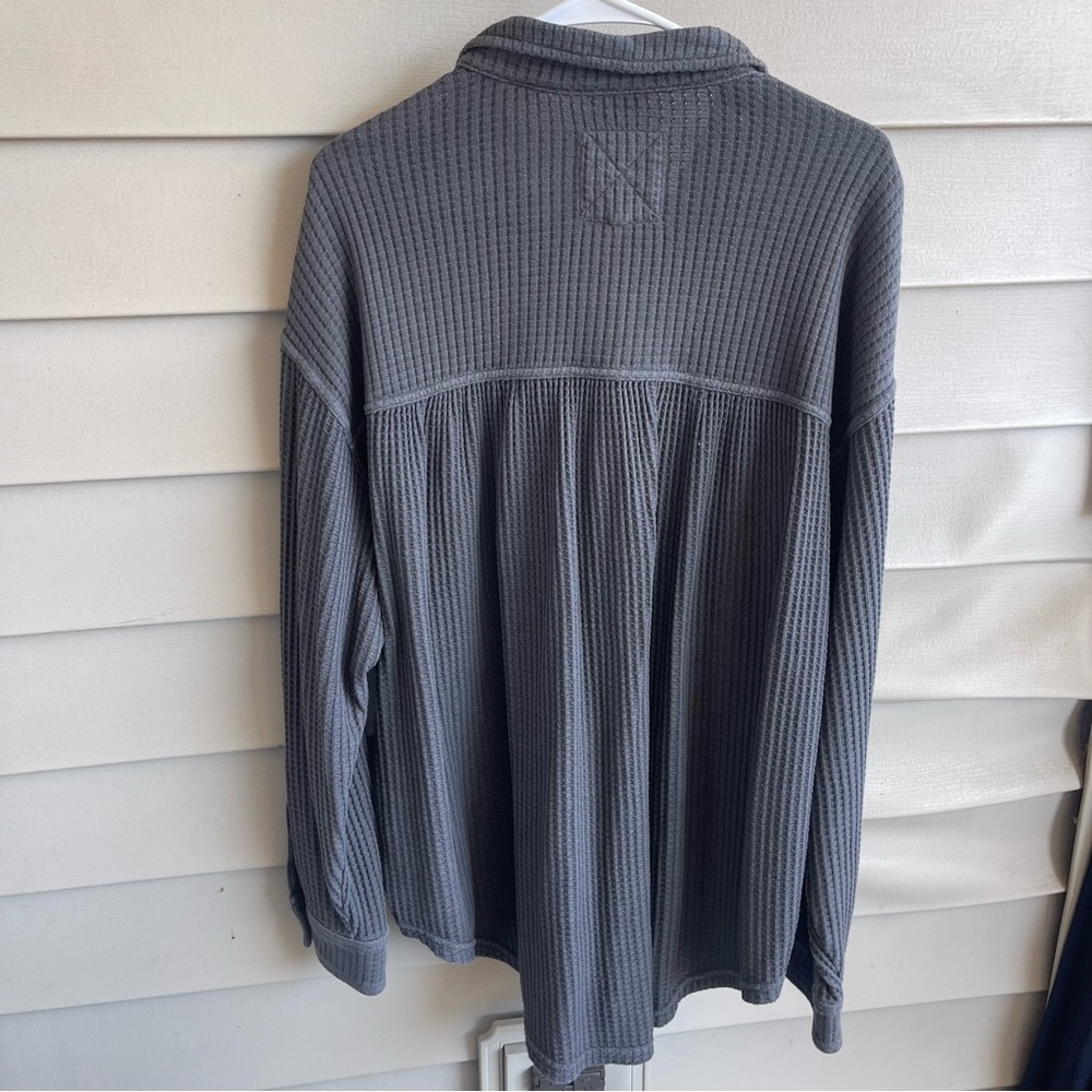 Aerie Lumberjane Waffle Button Up Shirt Smoked Gray Medium Lounge Cozy Boho Sz M - Picture 3 of 10